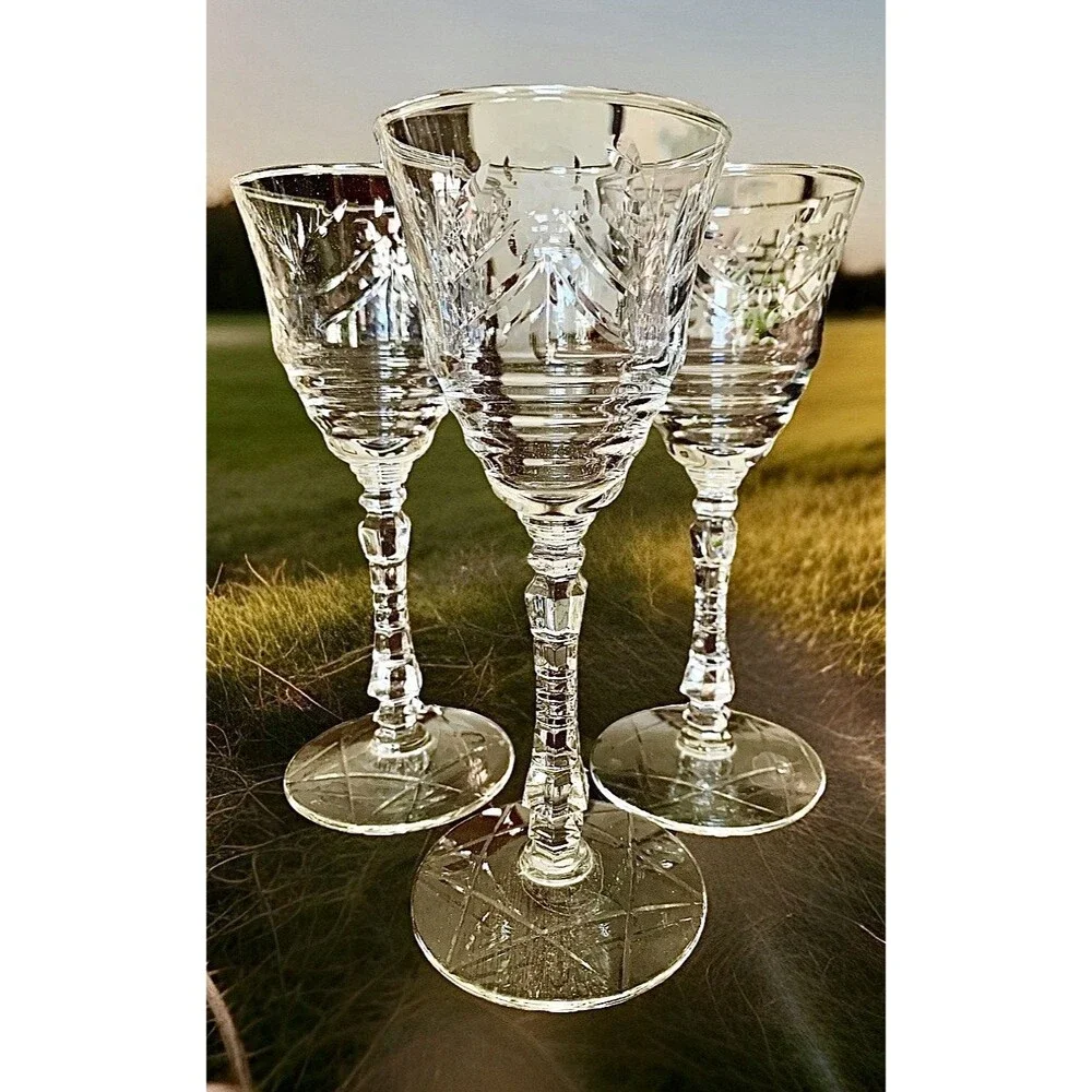 Vtg Libbey Rock Sharpe Artic Rose Crystal Water Goblets Set 5 Grandmillennial
